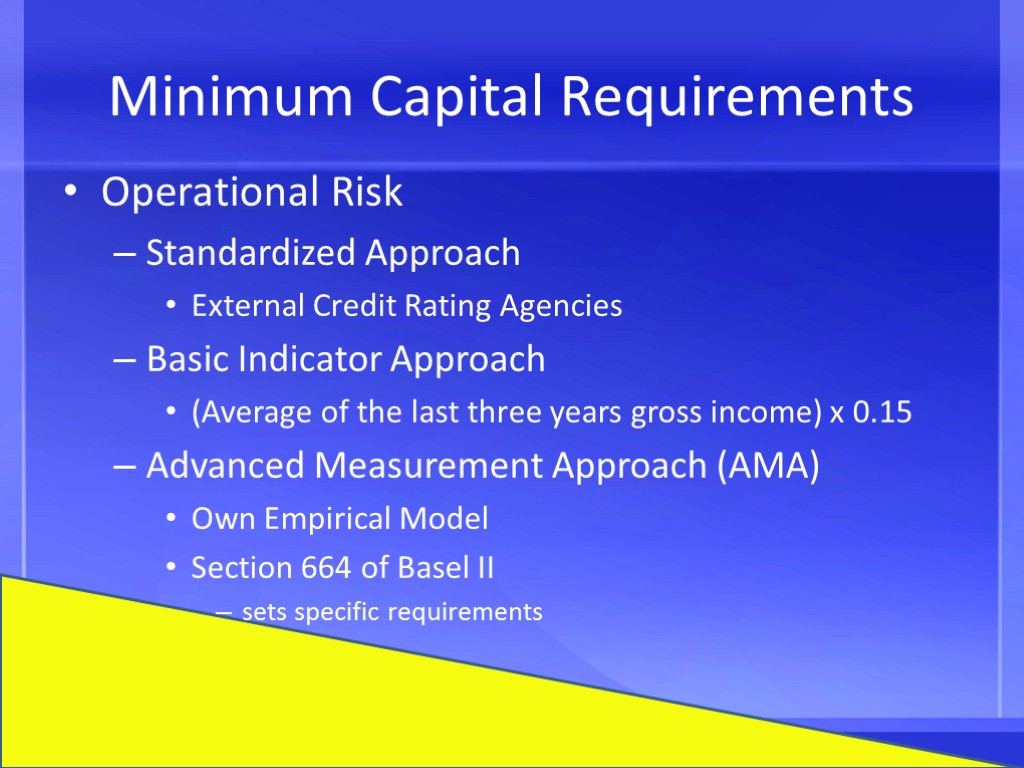Minimum Capital Requirements Operational Risk Standardized Approach External Credit Rating Agencies Basic Indicator Approach